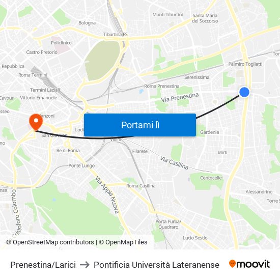 Prenestina/Larici to Pontificia Università Lateranense map