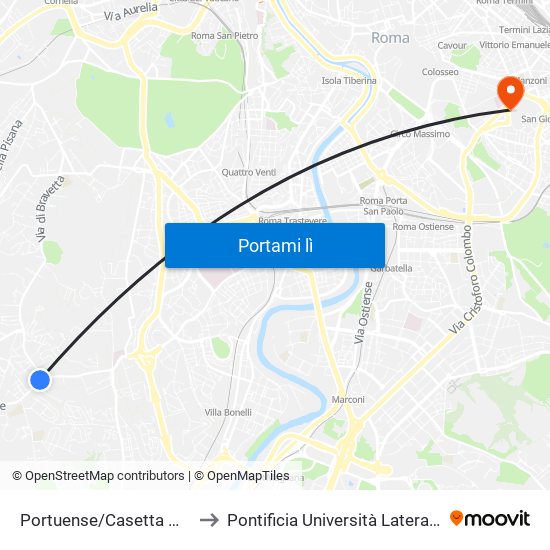 Portuense/Casetta Mattei to Pontificia Università Lateranense map