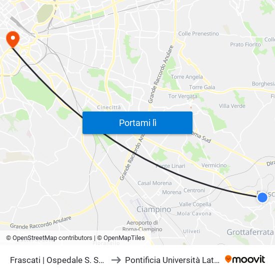 Frascati | Ospedale S. Sebastiano to Pontificia Università Lateranense map