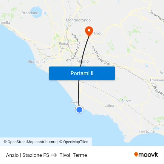 Anzio | Stazione FS to Tivoli Terme map