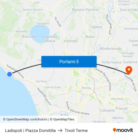Ladispoli | Piazza Domitilla to Tivoli Terme map