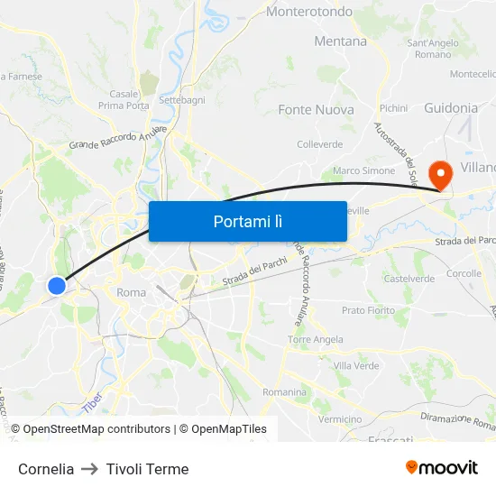 Cornelia to Tivoli Terme map