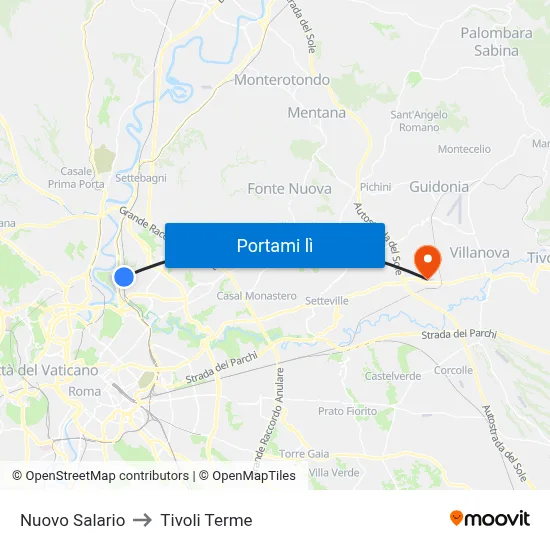 Nuovo Salario to Tivoli Terme map