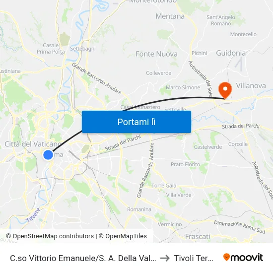 C.so Vittorio Emanuele/S. A. Della Valle to Tivoli Terme map