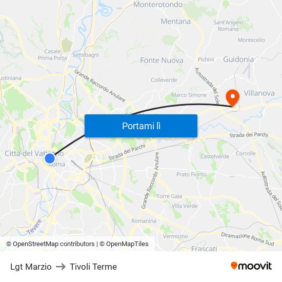 Lgt Marzio to Tivoli Terme map