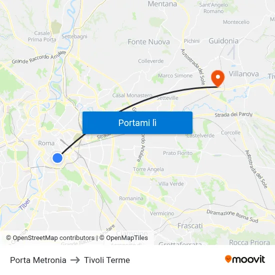 Porta Metronia to Tivoli Terme map