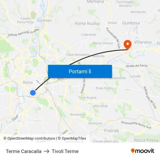 Terme Caracalla to Tivoli Terme map