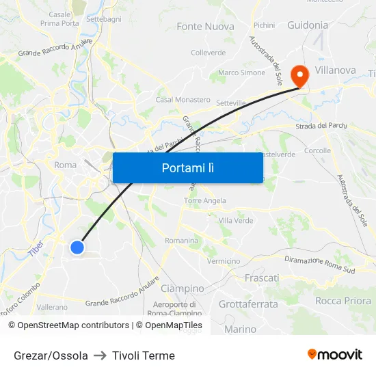Grezar/Ossola to Tivoli Terme map