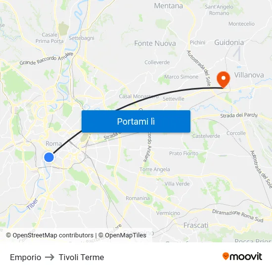 Emporio to Tivoli Terme map