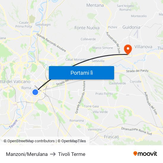 Manzoni/Merulana to Tivoli Terme map