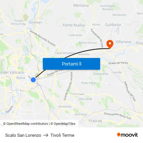 Scalo San Lorenzo to Tivoli Terme map