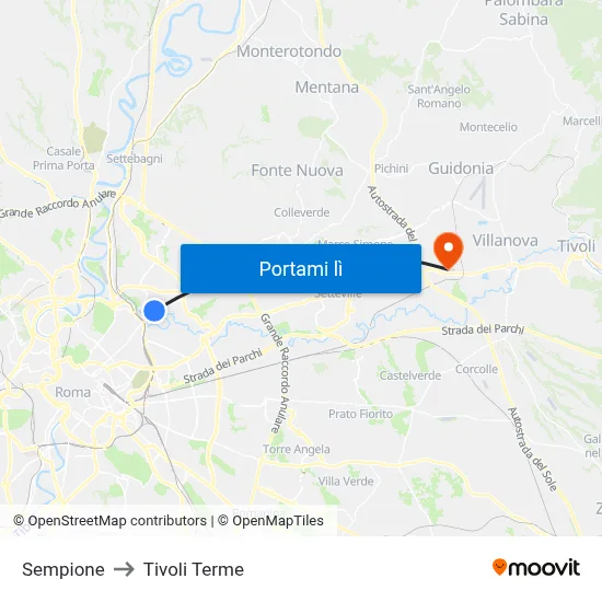 Sempione to Tivoli Terme map