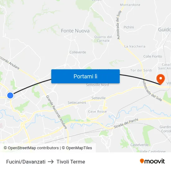 Fucini/Davanzati to Tivoli Terme map