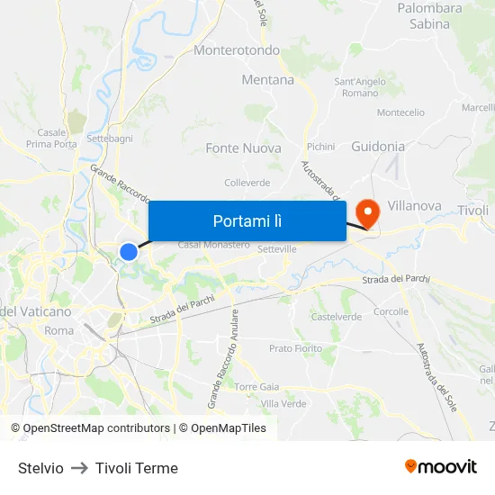 Stelvio to Tivoli Terme map