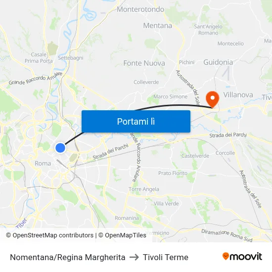Nomentana/Regina Margherita to Tivoli Terme map