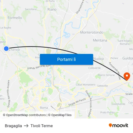 Bragaglia to Tivoli Terme map