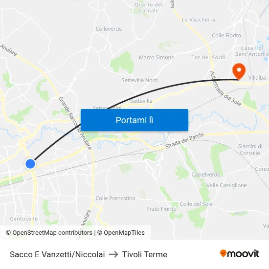 Sacco E Vanzetti/Niccolai to Tivoli Terme map