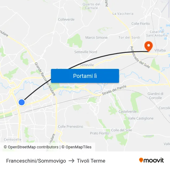 Franceschini/Sommovigo to Tivoli Terme map