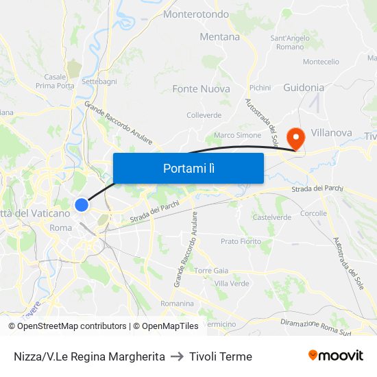 Nizza/V.Le Regina Margherita to Tivoli Terme map