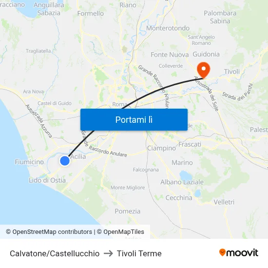 Calvatone/Castellucchio to Tivoli Terme map