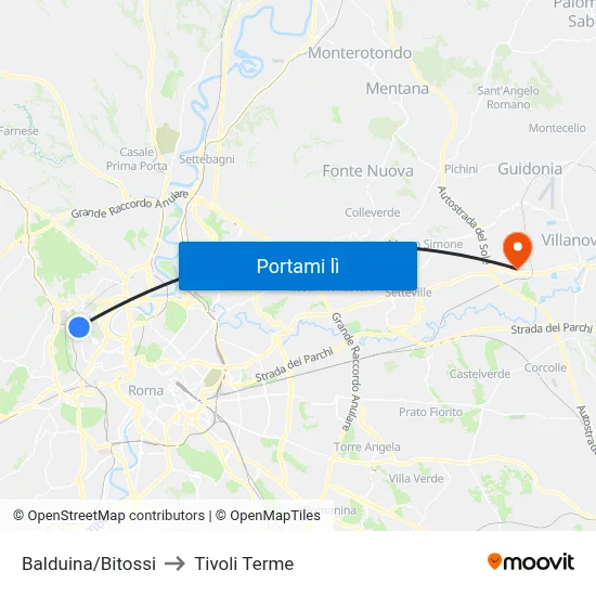 Balduina/Bitossi to Tivoli Terme map