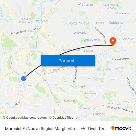 Morosini E./Nuovo Regina Margherita (H) to Tivoli Terme map