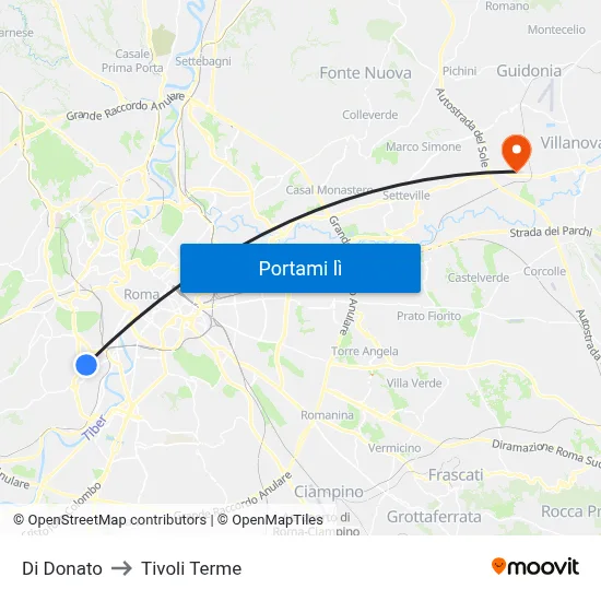 Di Donato to Tivoli Terme map