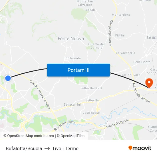 Bufalotta/Scuola to Tivoli Terme map