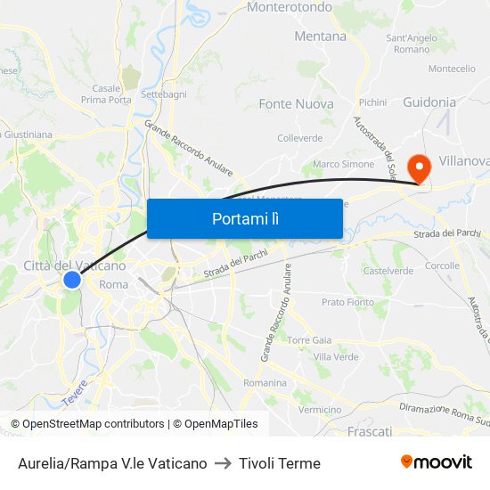 Aurelia/Rampa V.le Vaticano to Tivoli Terme map