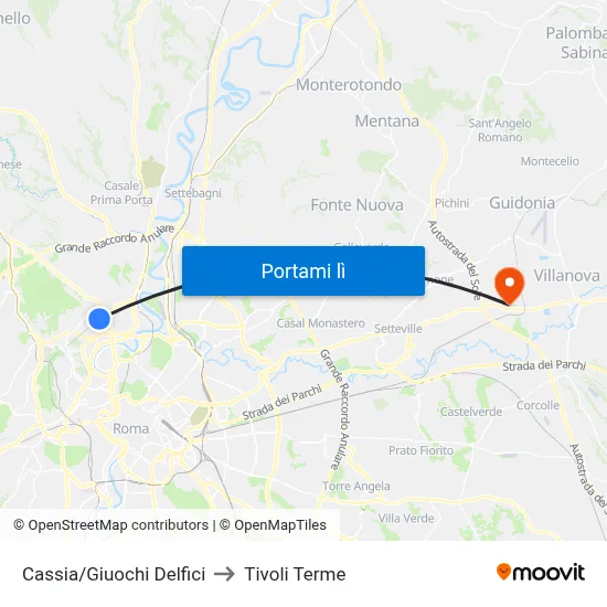 Cassia/Giuochi Delfici to Tivoli Terme map