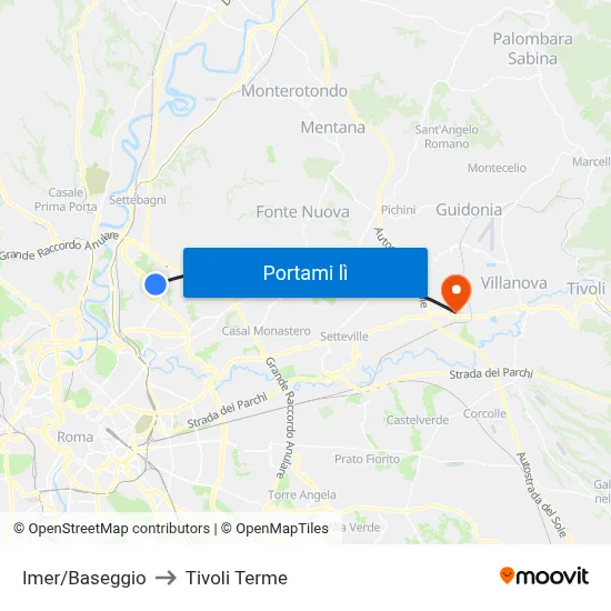 Imer/Baseggio to Tivoli Terme map