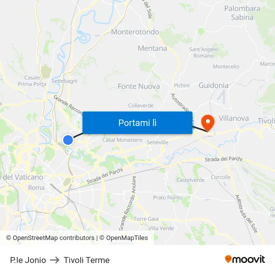 P.le Jonio to Tivoli Terme map