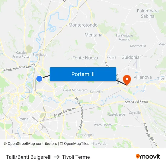 Talli/Benti Bulgarelli to Tivoli Terme map