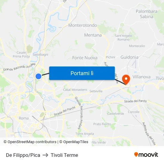 De Filippo/Pica to Tivoli Terme map