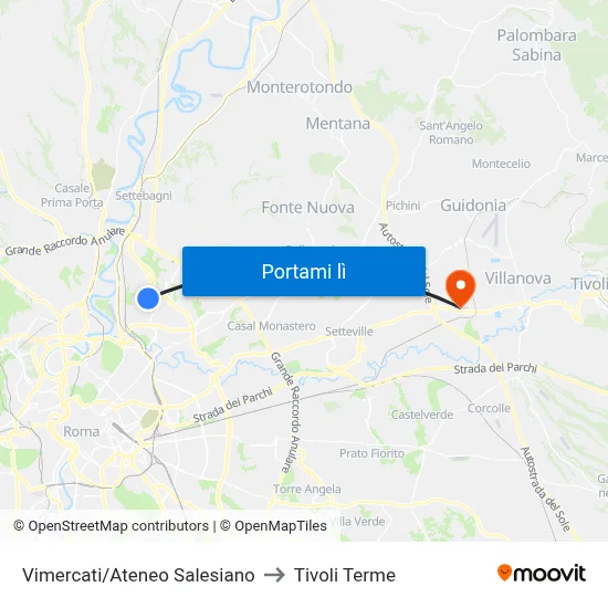 Vimercati/Ateneo Salesiano to Tivoli Terme map