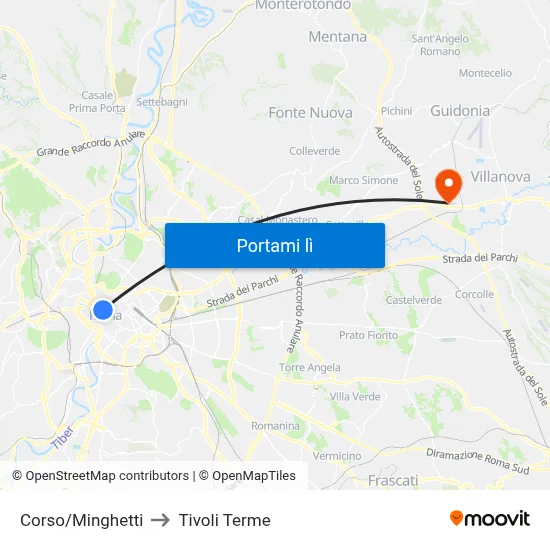 Corso/Minghetti to Tivoli Terme map