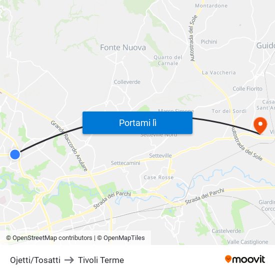 Ojetti/Tosatti to Tivoli Terme map