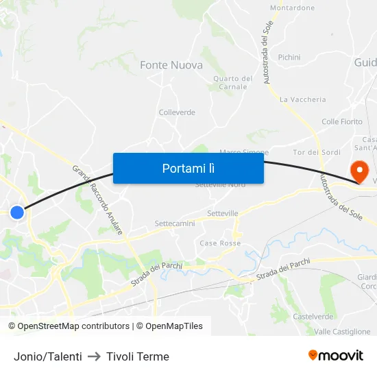 Jonio/Talenti to Tivoli Terme map