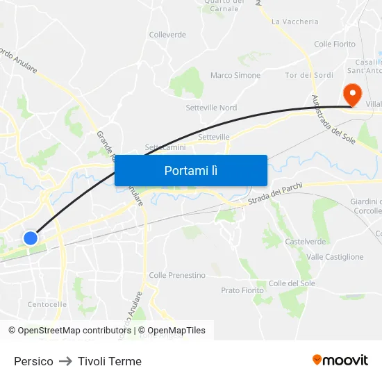Persico to Tivoli Terme map