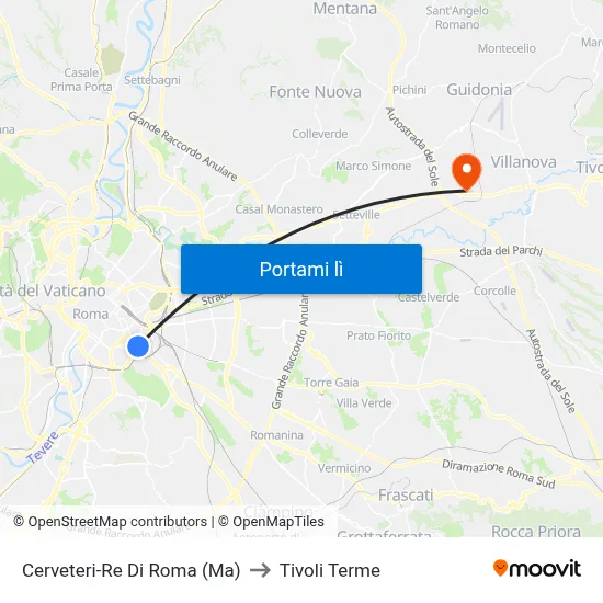 Cerveteri-Re Di Roma (Ma) to Tivoli Terme map