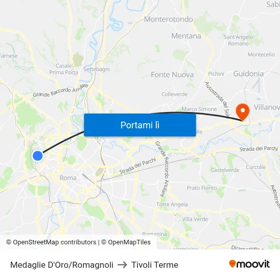Medaglie D'Oro/Romagnoli to Tivoli Terme map
