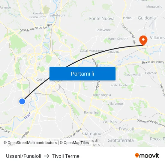 Ussani/Funaioli to Tivoli Terme map