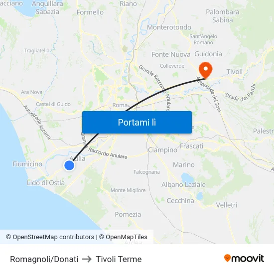 Romagnoli/Donati to Tivoli Terme map