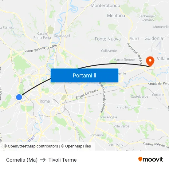 Cornelia (Ma) to Tivoli Terme map