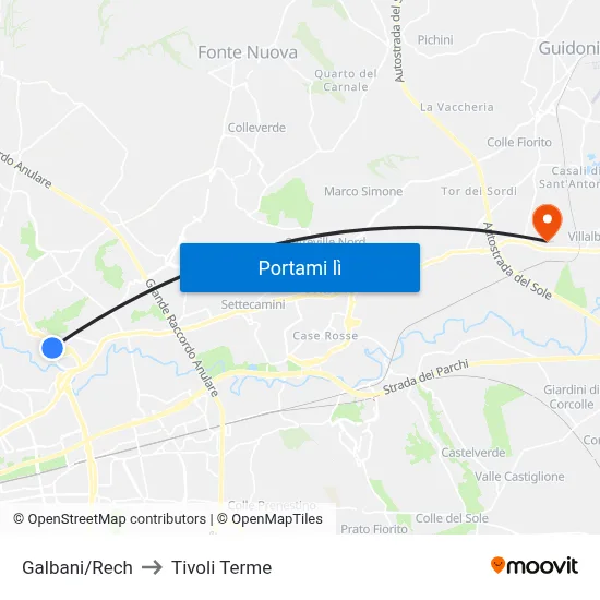 Galbani/Rech to Tivoli Terme map