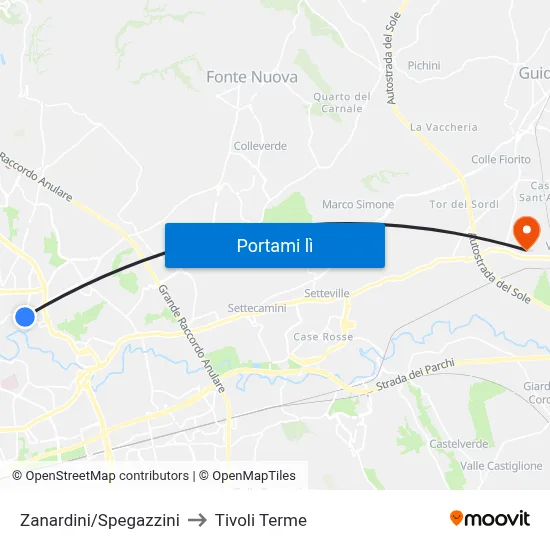 Zanardini/Spegazzini to Tivoli Terme map