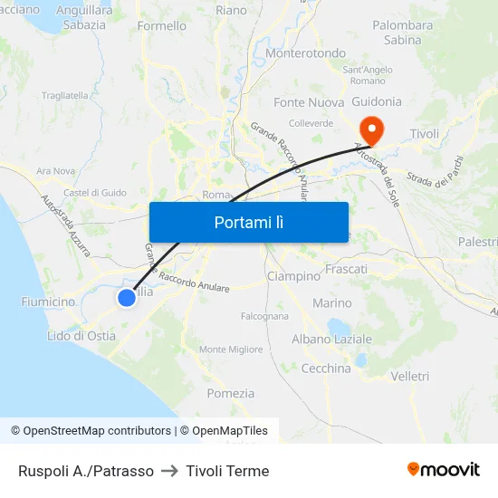 Ruspoli A./Patrasso to Tivoli Terme map