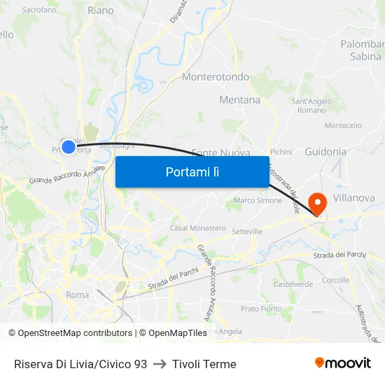 Riserva Di Livia/Civico 93 to Tivoli Terme map