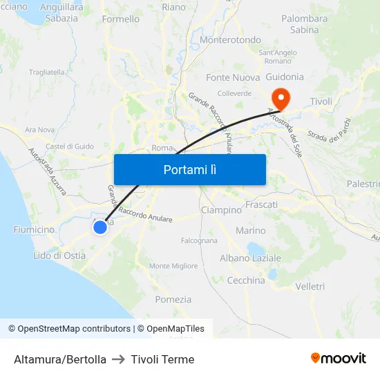 Altamura/Bertolla to Tivoli Terme map