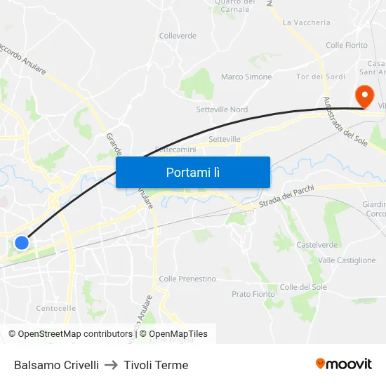 Balsamo Crivelli to Tivoli Terme map
